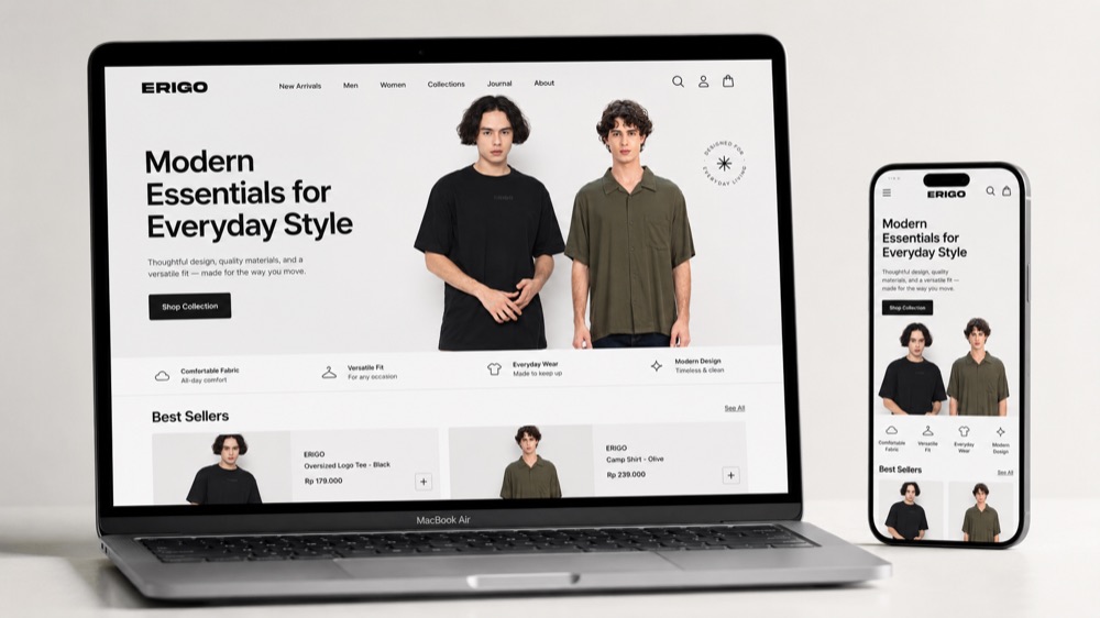 Mockup website toko fashion lokal